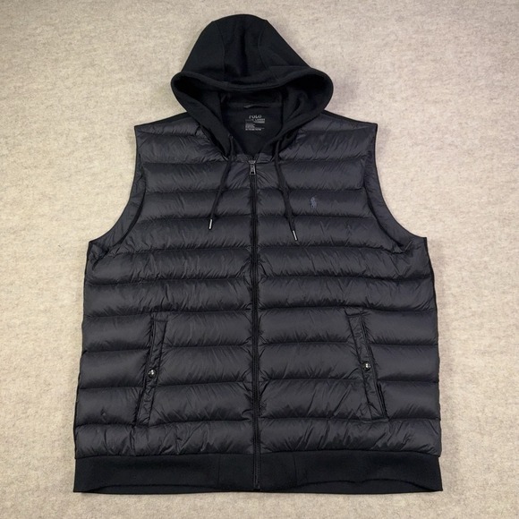 Polo Ralph Lauren Other - Polo Ralph Lauren Hooded Hybrid Down Puffer Vest Mens 2XL Black Performance